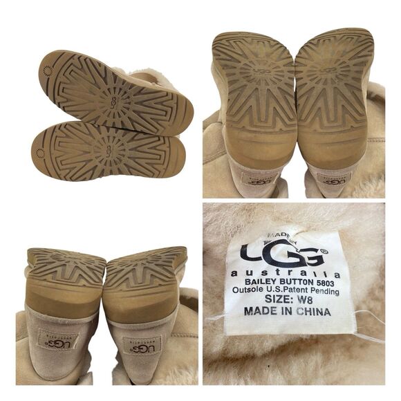 UGG Australia Classic Short Button Beige Women’s Sz 8 Sheepskin Fur Lined (HF20) - Picture 8 of 15